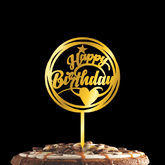 PartyCorp Gold Round Shaped Acrylic Happy Birthday Cake Topper, 1 Piece